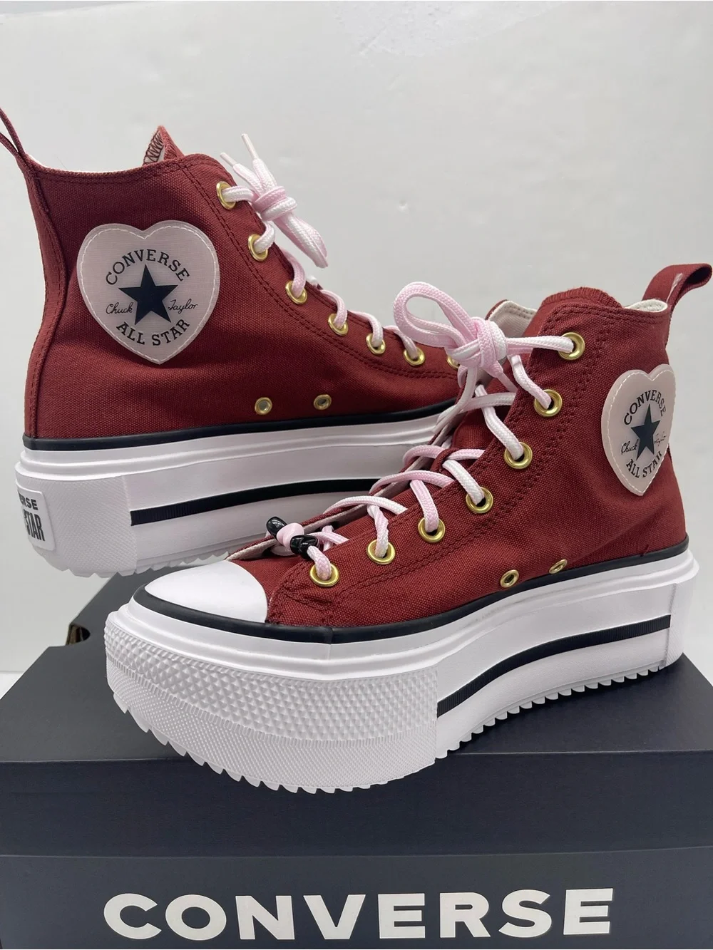 Converse CTAS LIFT DOUBLE STACK HI DEEP BORDEAU/SUGAR BERRY Platform Sneakers